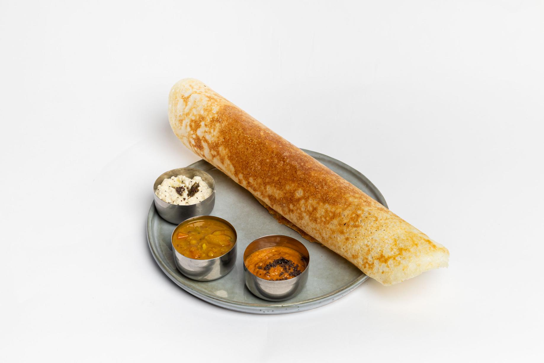 Masala dosa med chutney och sambar